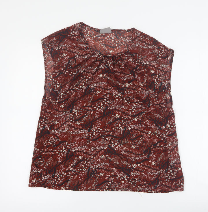 VERO MODA Womens Brown Floral Polyester Basic Blouse Size S Scoop Neck