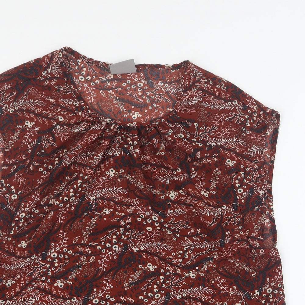 VERO MODA Womens Brown Floral Polyester Basic Blouse Size S Scoop Neck