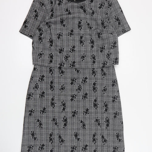 Oasis Womens Black Houndstooth Polyester A-Line  Size S  Round Neck Zip