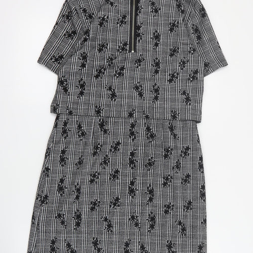 Oasis Womens Black Houndstooth Polyester A-Line  Size S  Round Neck Zip