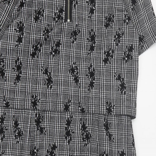 Oasis Womens Black Houndstooth Polyester A-Line  Size S  Round Neck Zip
