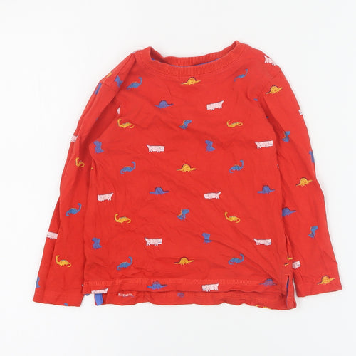 George Boys Red  100% Cotton Pullover T-Shirt Size 2-3 Years Crew Neck Pullover - Dinosaur