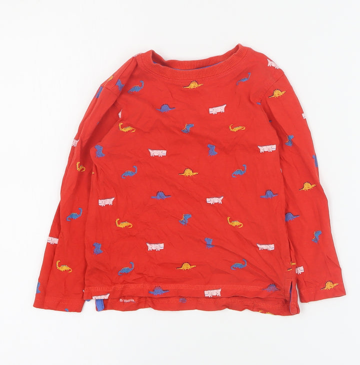 George Boys Red 100% Cotton Pullover T-Shirt Size 2-3 Years Crew Neck Pullover - Dinosaur