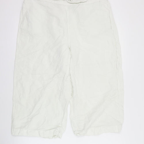 Dunnes Womens White  Linen Cropped Trousers Size 14 L20 in Regular