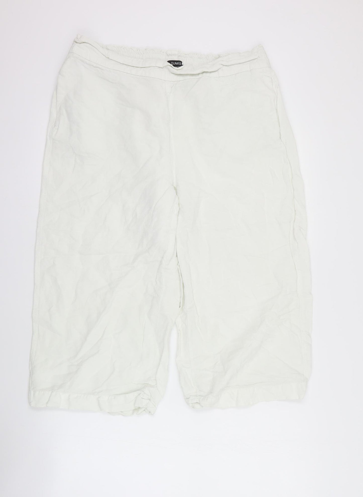 Dunnes Womens White  Linen Cropped Trousers Size 14 L20 in Regular