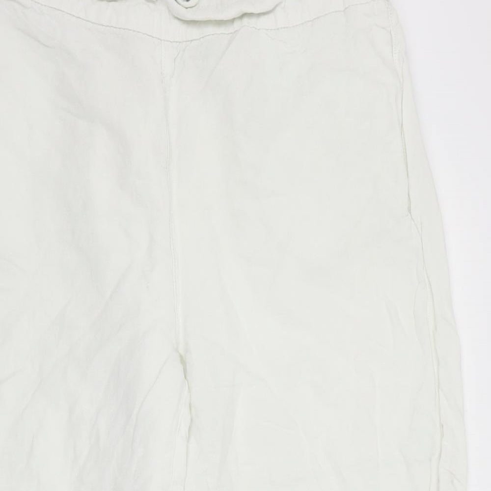 Dunnes Womens White  Linen Cropped Trousers Size 14 L20 in Regular
