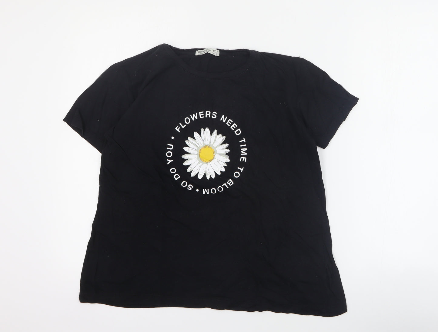 Stradivarius Womens Black  Cotton Basic T-Shirt Size S Crew Neck