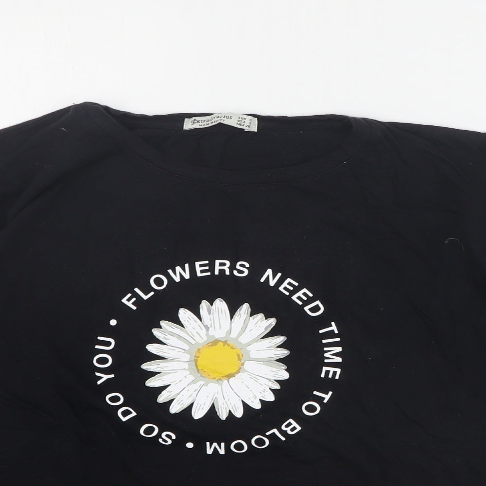 Stradivarius Womens Black  Cotton Basic T-Shirt Size S Crew Neck