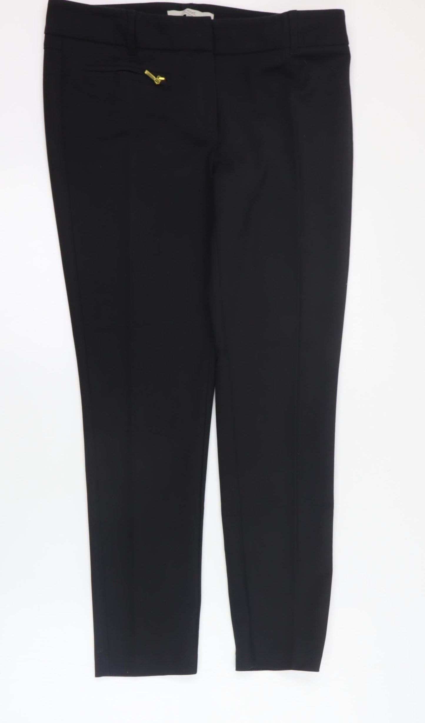 NEXT Womens Black  Cotton Capri Trousers Size 10 L30 in Regular Zip