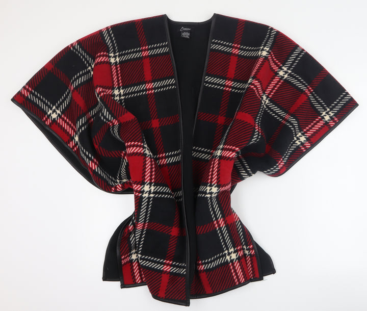 Elvissa Womens Red V-Neck Plaid Polyester Cardigan Jumper One Size