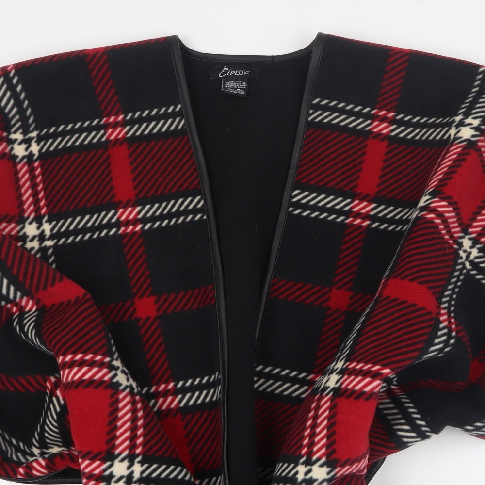 Elvissa Womens Red V-Neck Plaid Polyester Cardigan Jumper One Size