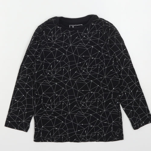 TU Boys Black Geometric Cotton Basic T-Shirt Size 6 Years Round Neck