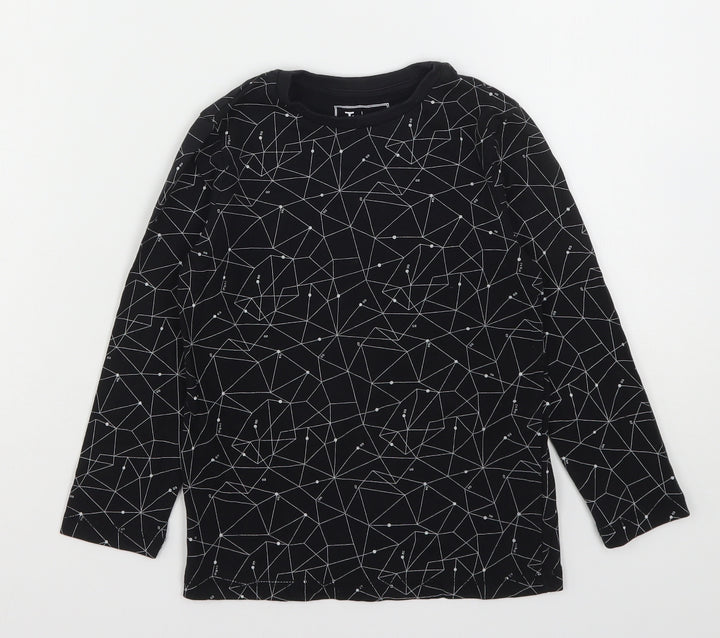 TU Boys Black Geometric Cotton Basic T-Shirt Size 6 Years Round Neck