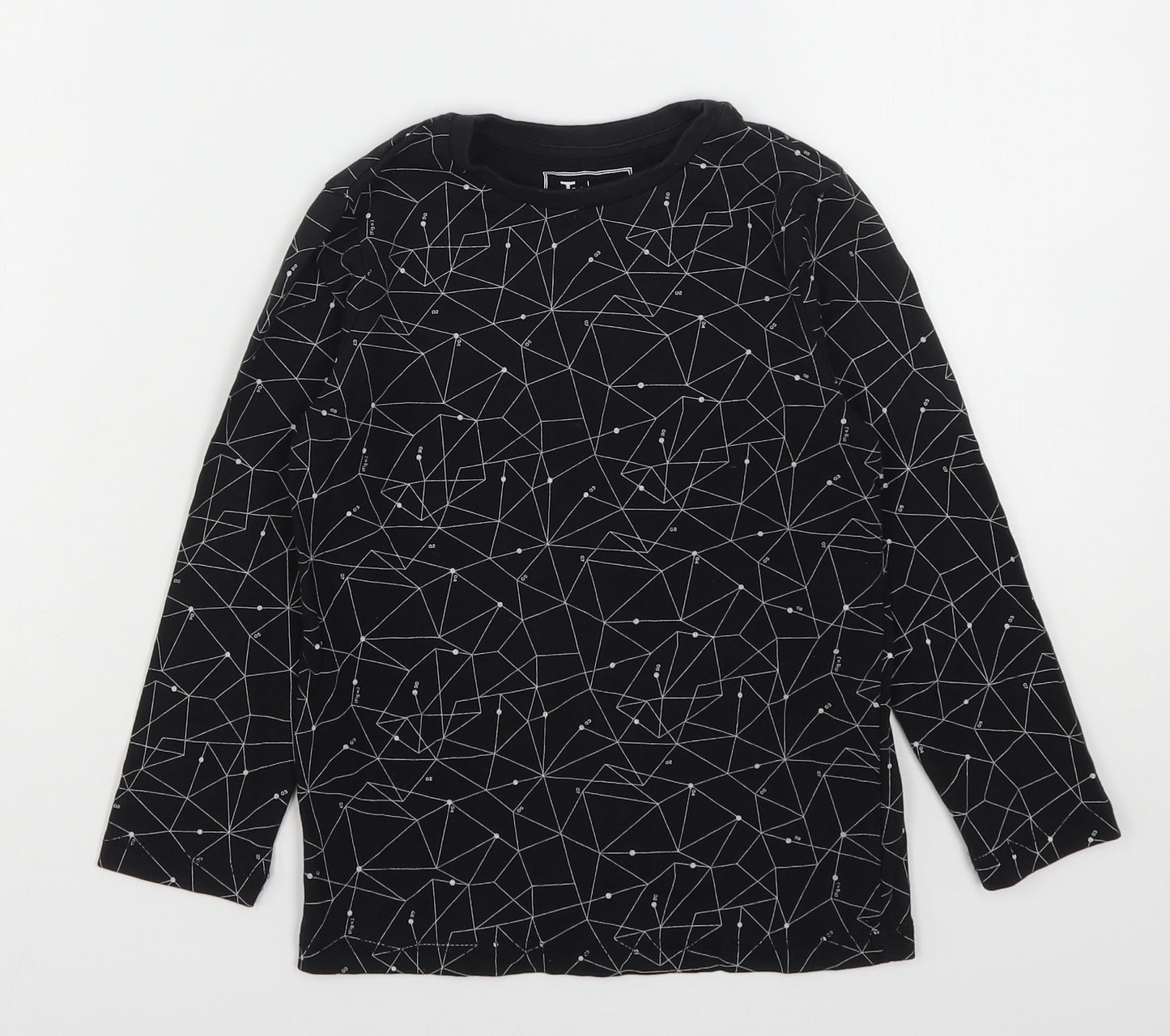 TU Boys Black Geometric Cotton Basic T-Shirt Size 6 Years Round Neck