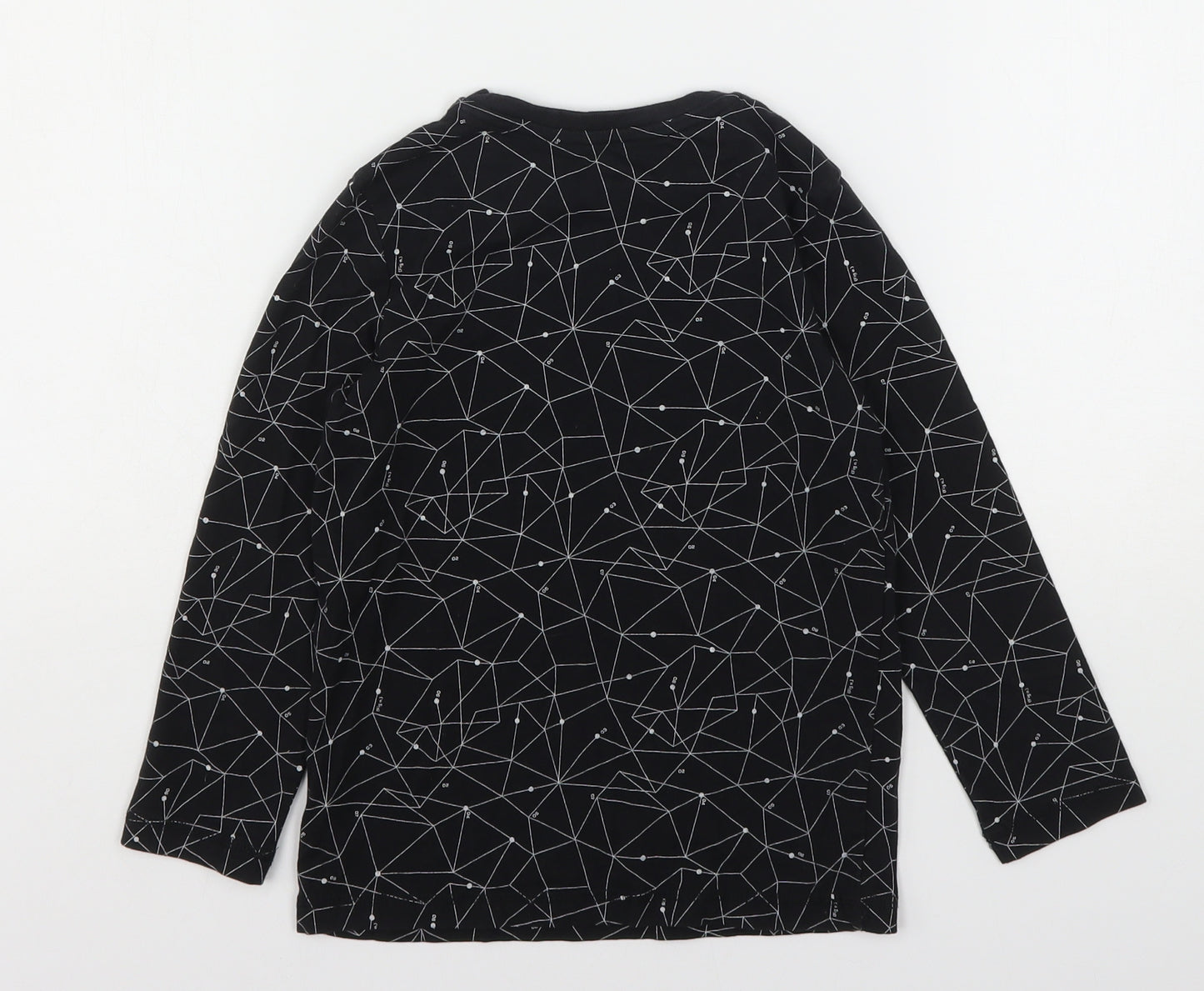 TU Boys Black Geometric Cotton Basic T-Shirt Size 6 Years Round Neck