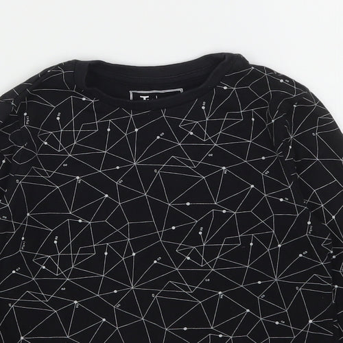TU Boys Black Geometric Cotton Basic T-Shirt Size 6 Years Round Neck