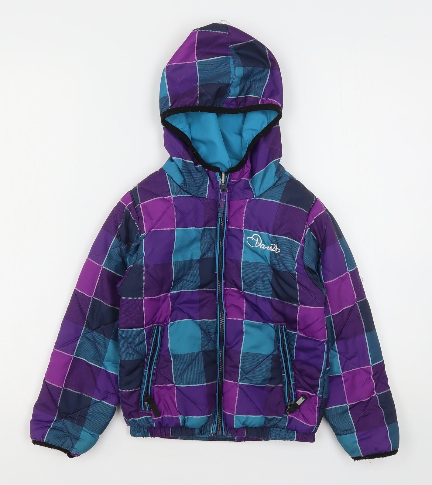 Dare 2B Girls Multicoloured Check  Rain Coat Coat Size 5-6 Years  Zip