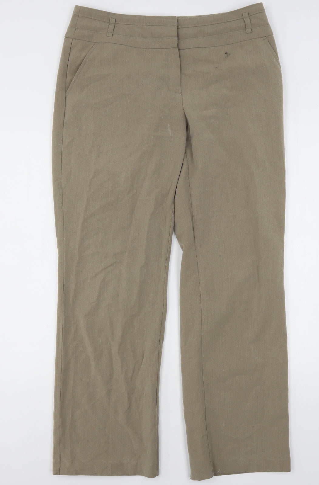 Marks and Spencer Womens Beige  Polyester Trousers  Size 14 L31 in Regular Hook & Eye