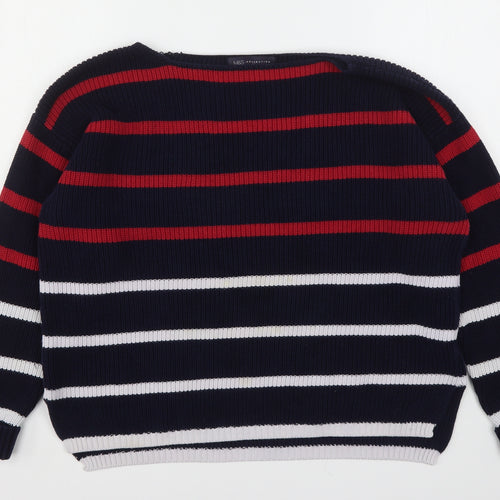 Marks and Spencer Womens Multicoloured Round Neck Striped Cotton Pullover Jumper Size L