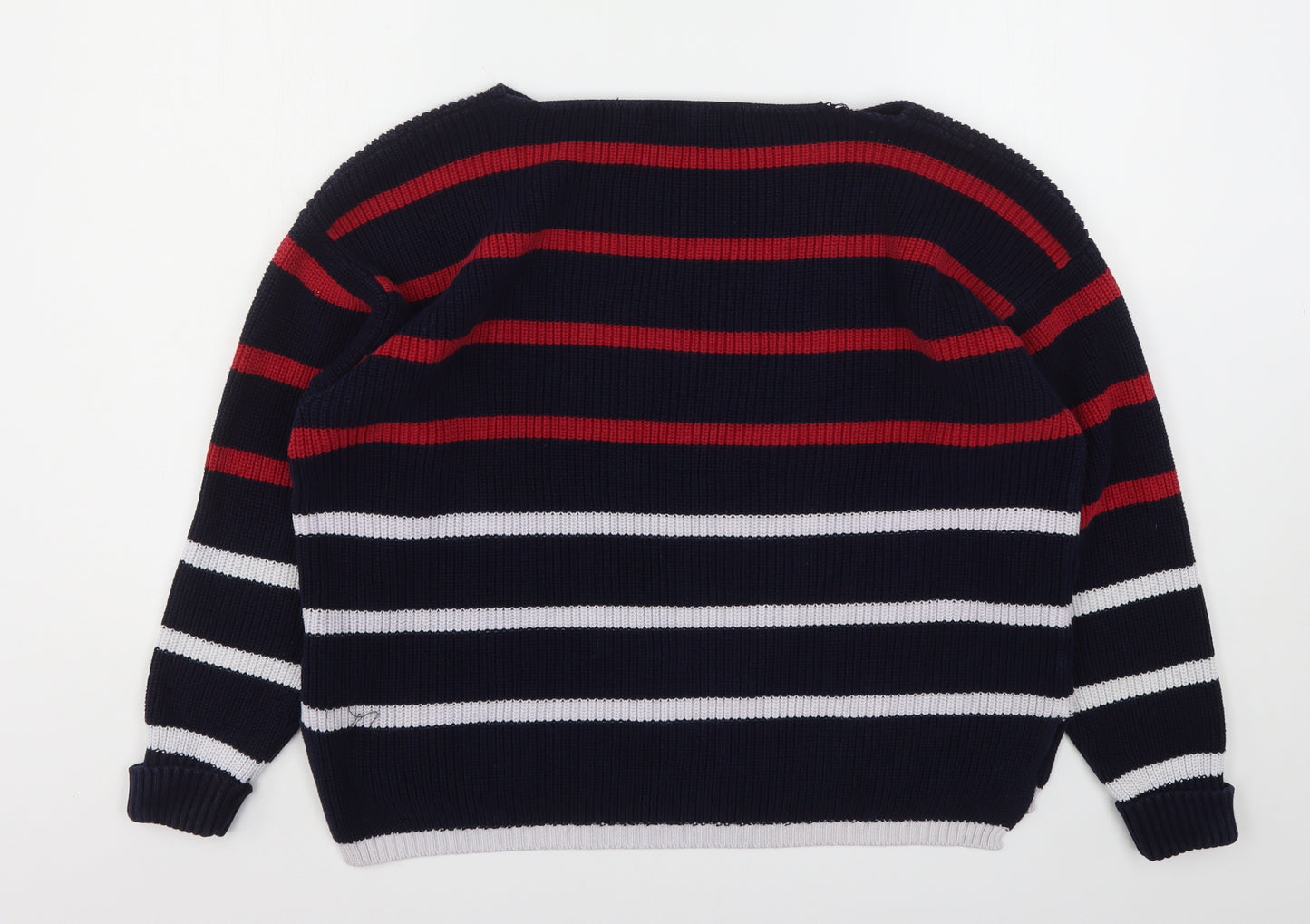 Marks and Spencer Womens Multicoloured Round Neck Striped Cotton Pullover Jumper Size L