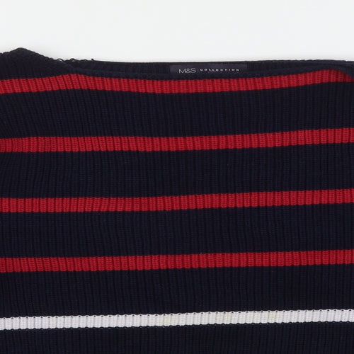 Marks and Spencer Womens Multicoloured Round Neck Striped Cotton Pullover Jumper Size L