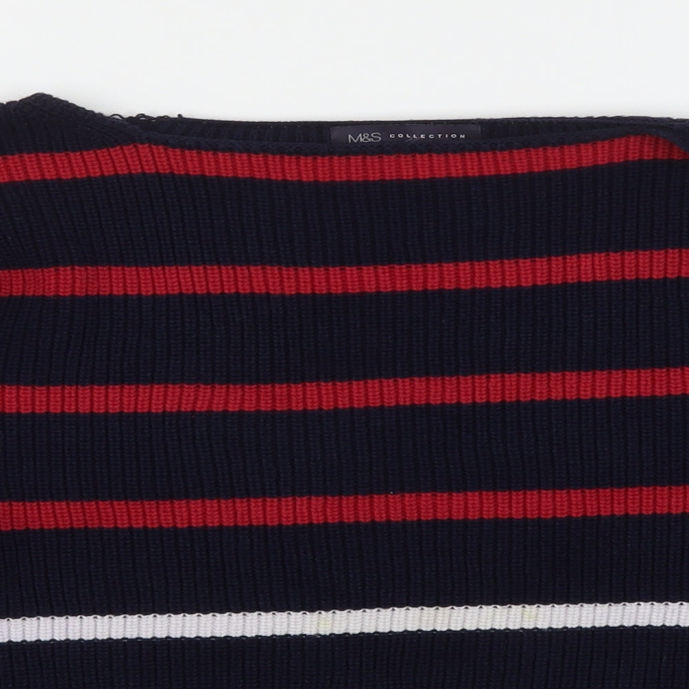 Marks and Spencer Womens Multicoloured Round Neck Striped Cotton Pullover Jumper Size L