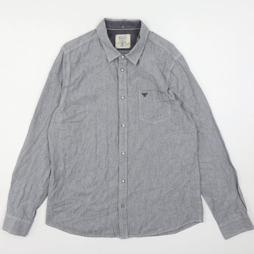 Morley Mens Grey  Cotton  Button-Up Size L Collared