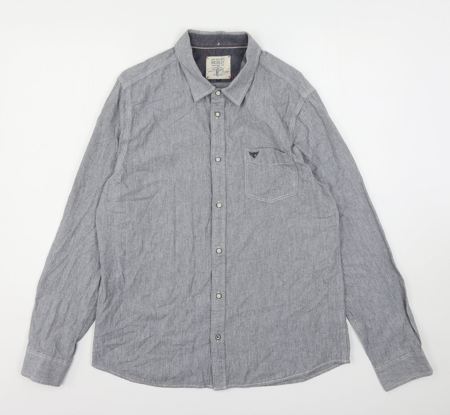 Morley Mens Grey  Cotton  Button-Up Size L Collared