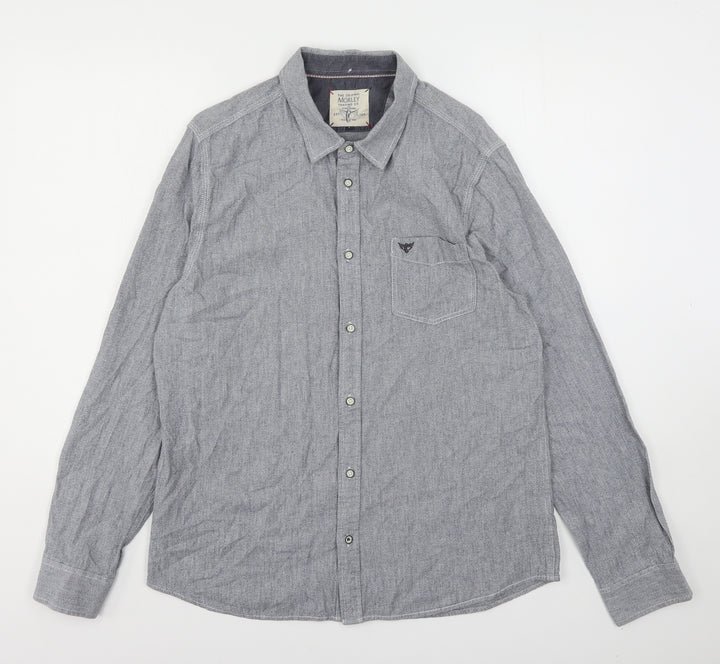 Morley Mens Grey  Cotton  Button-Up Size L Collared