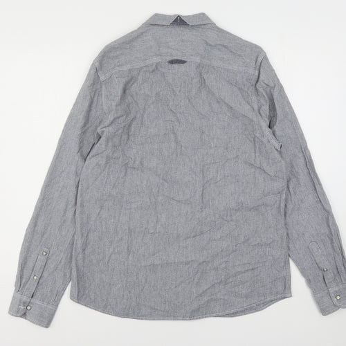 Morley Mens Grey  Cotton  Button-Up Size L Collared