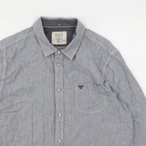 Morley Mens Grey  Cotton  Button-Up Size L Collared