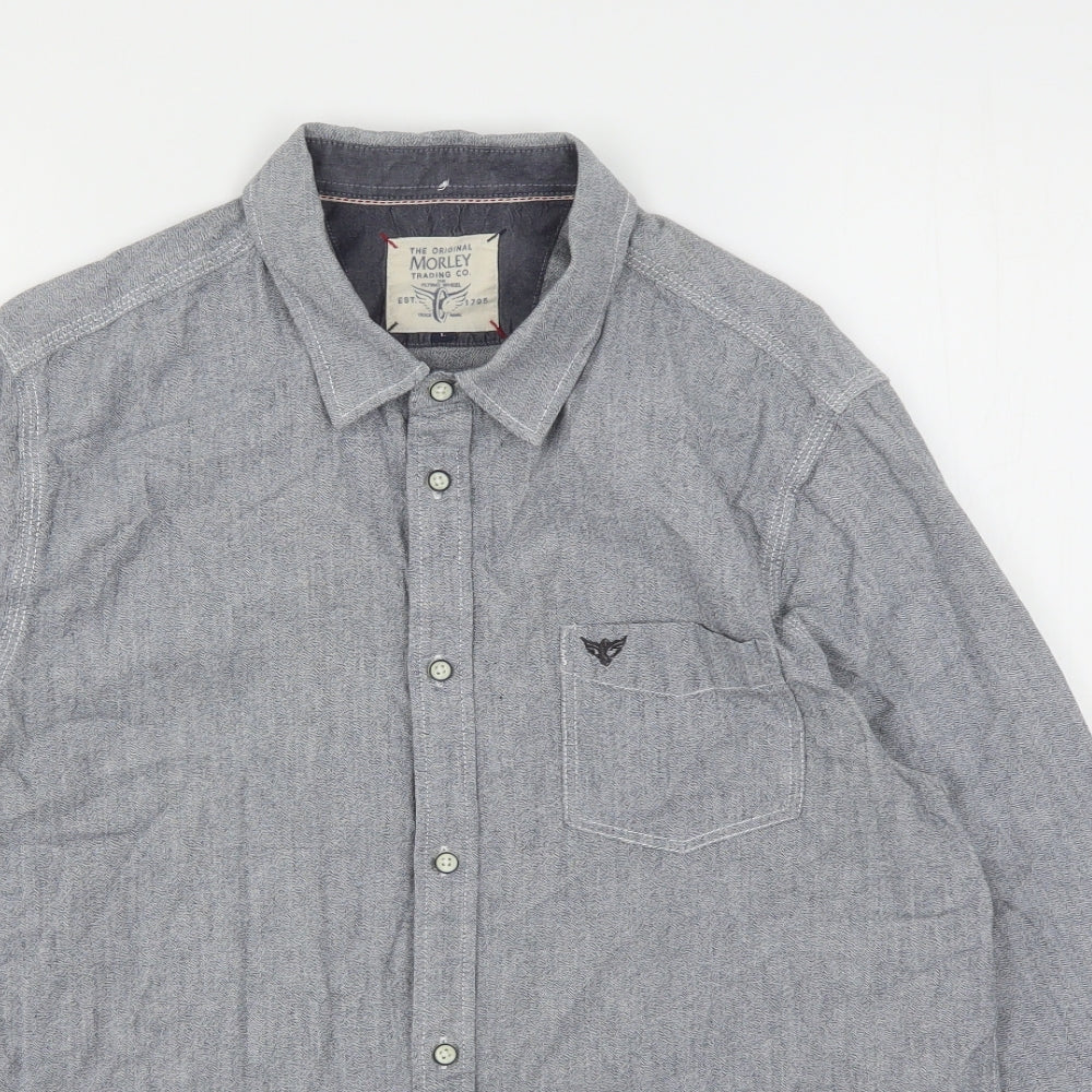 Morley Mens Grey  Cotton  Button-Up Size L Collared