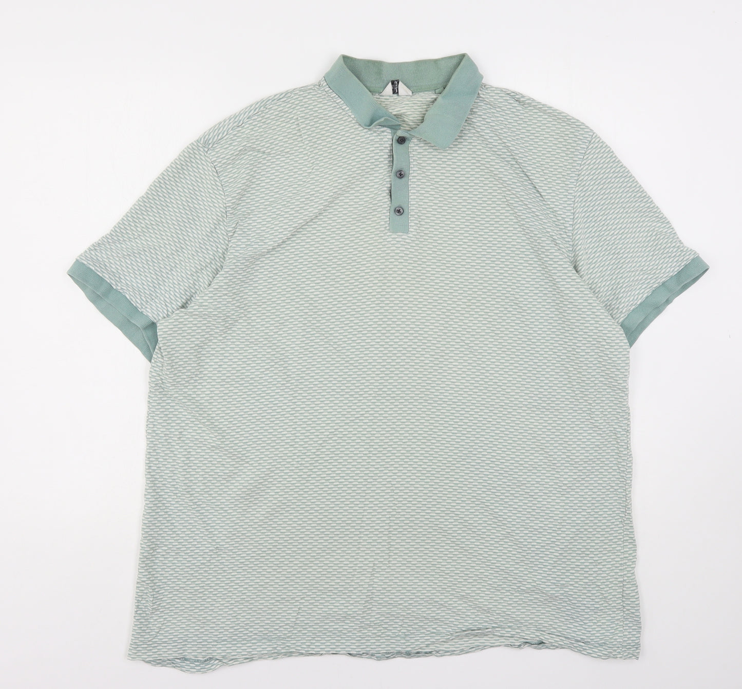 NEXT Mens Green Geometric Cotton  Polo Size 2XL Collared