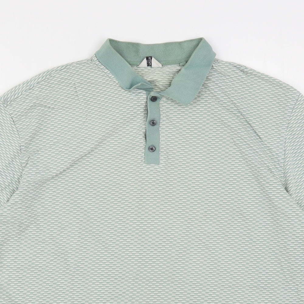 NEXT Mens Green Geometric Cotton  Polo Size 2XL Collared