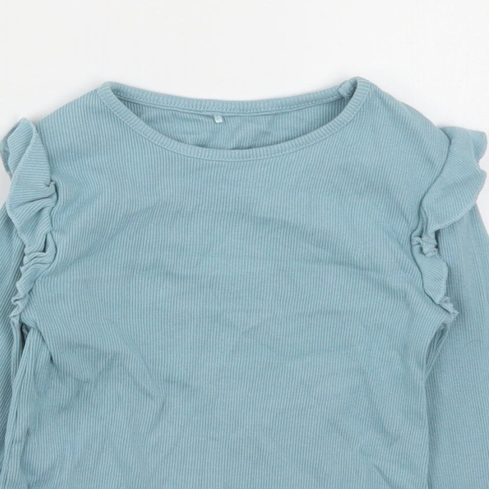 George Girls Green  Cotton Basic T-Shirt Size 5-6 Years Round Neck