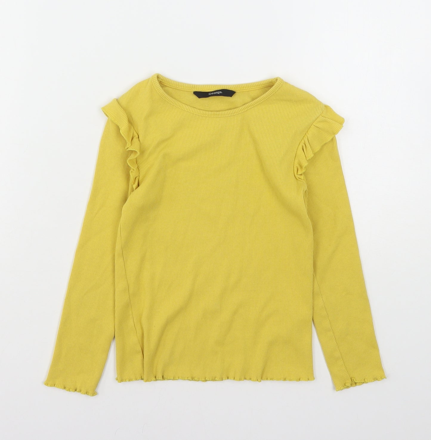 George Girls Yellow  Cotton Basic T-Shirt Size 5-6 Years Round Neck