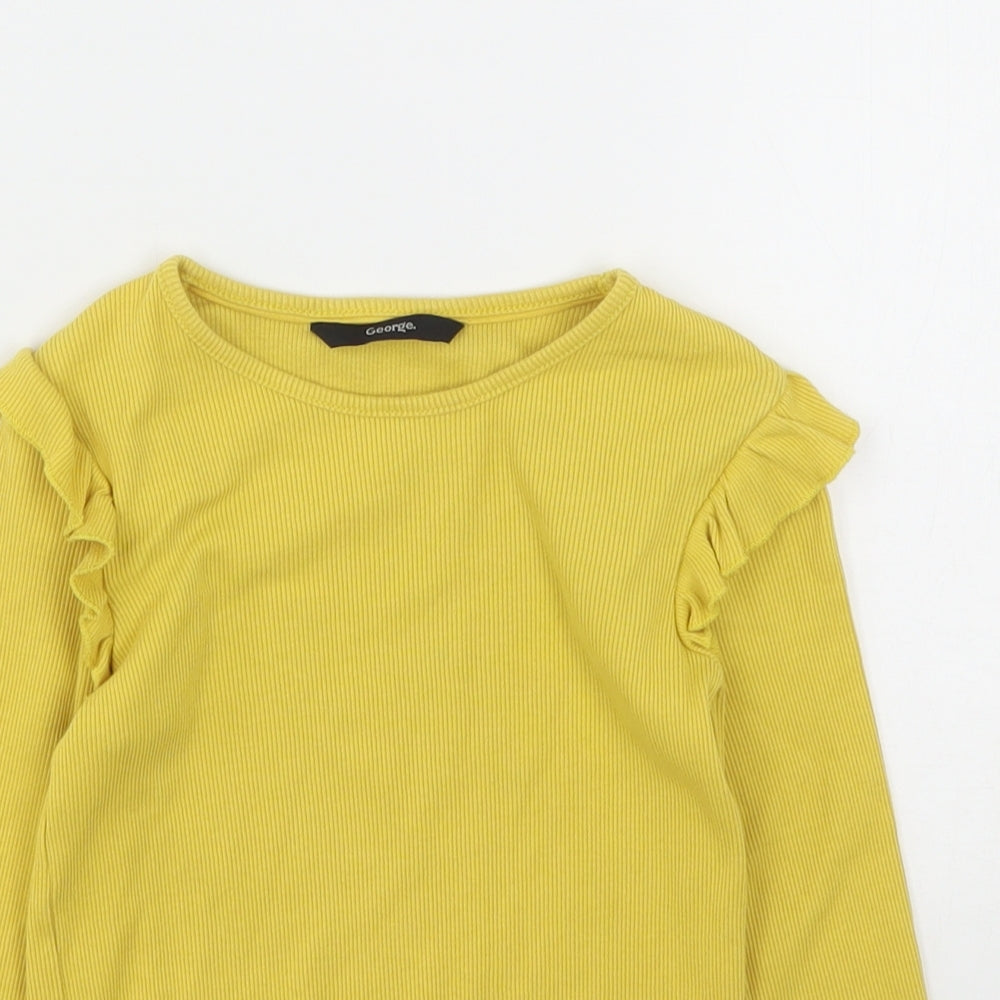 George Girls Yellow  Cotton Basic T-Shirt Size 5-6 Years Round Neck
