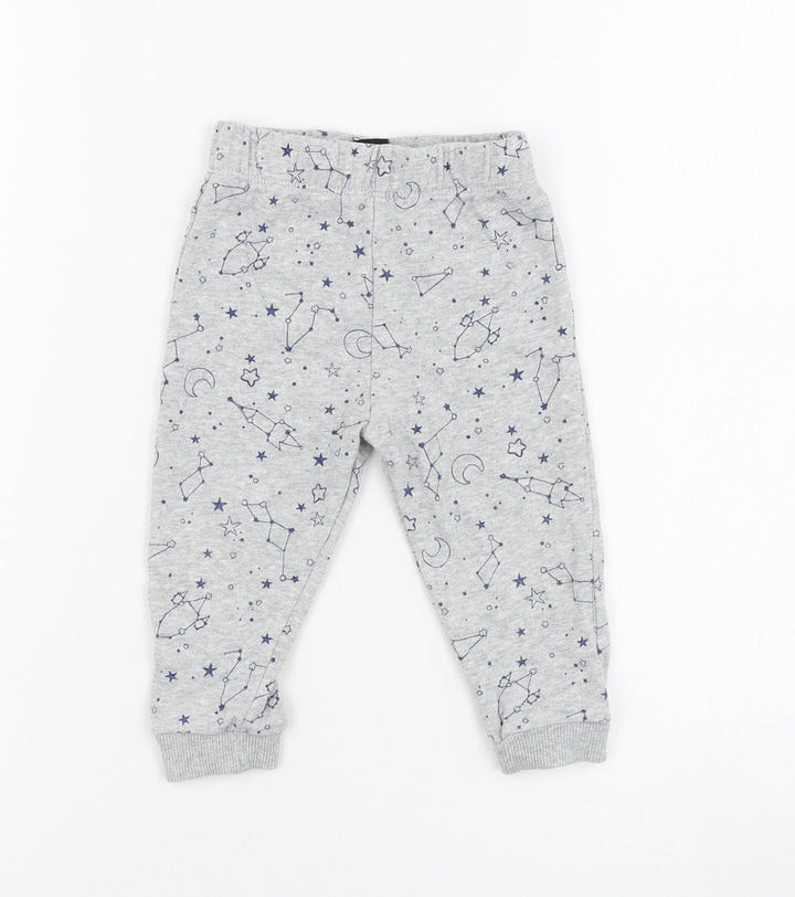 F&F Boys Grey Cotton Jogger Trousers Size 9-12 Months Pullover - Constellations