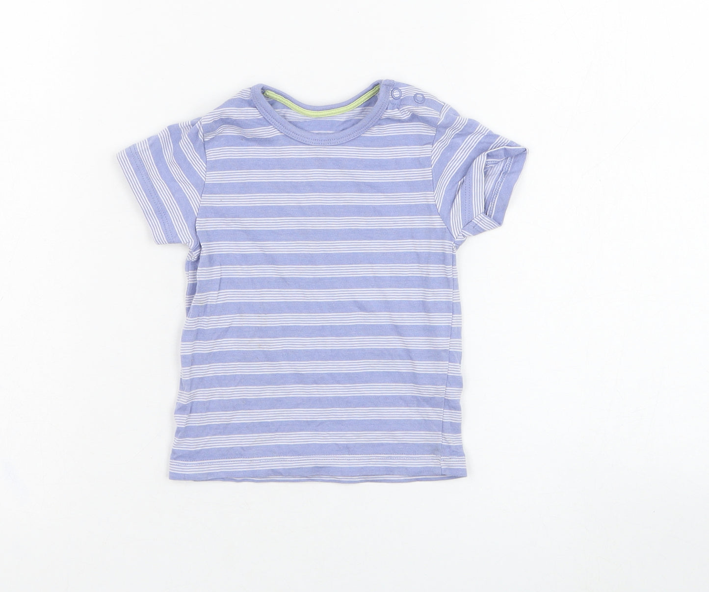 Matalan Boys Blue Striped Cotton Basic T-Shirt Size 3-6 Months Round Neck Pullover
