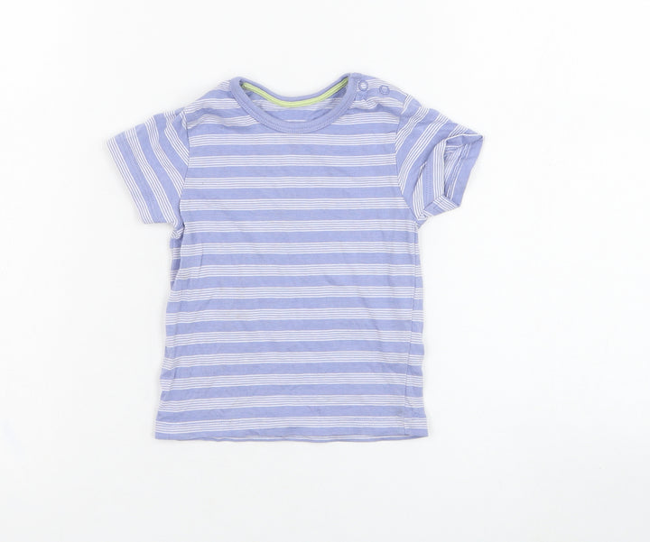 Matalan Boys Blue Striped Cotton Basic T-Shirt Size 3-6 Months Round Neck Pullover