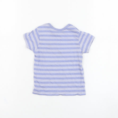 Matalan Boys Blue Striped Cotton Basic T-Shirt Size 3-6 Months Round Neck Pullover