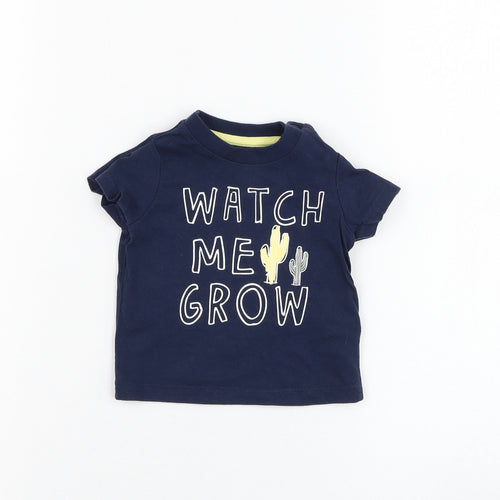 F&F Boys Blue  Cotton Basic T-Shirt Size 0-3 Months Round Neck Pullover - Watch me grow