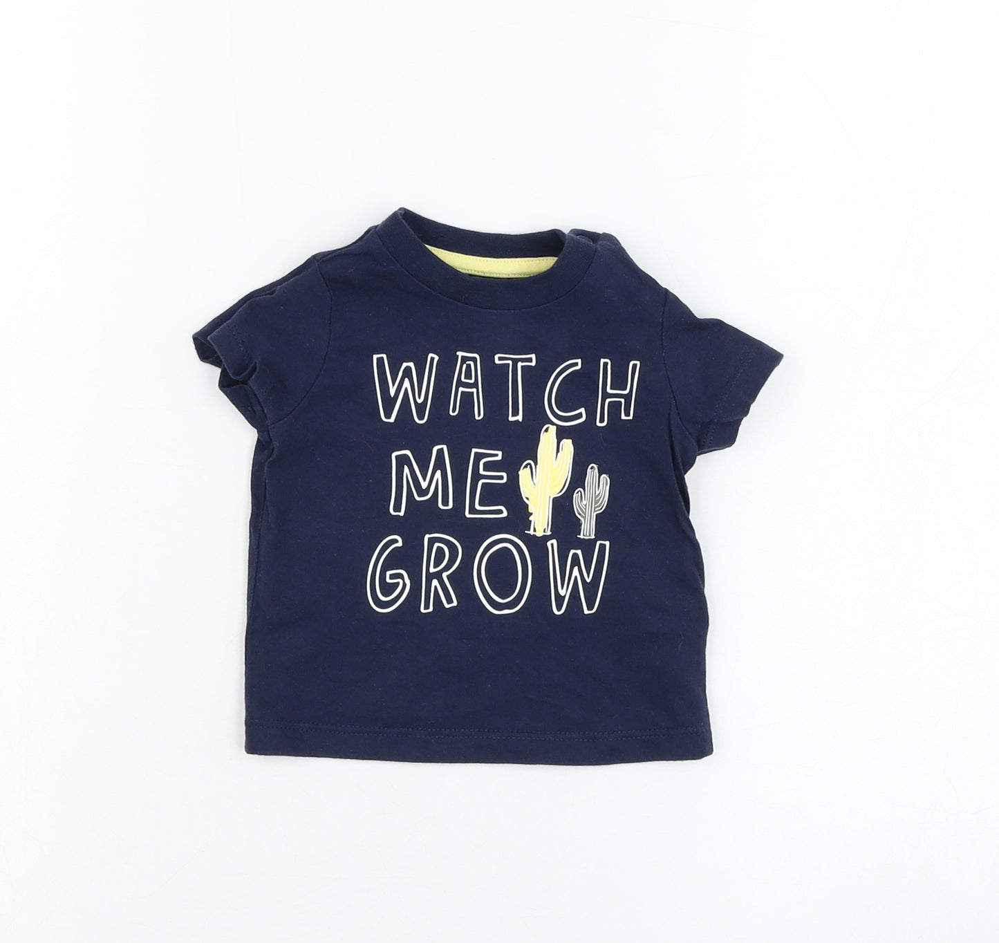 F&F Boys Blue  Cotton Basic T-Shirt Size 0-3 Months Round Neck Pullover - Watch me grow