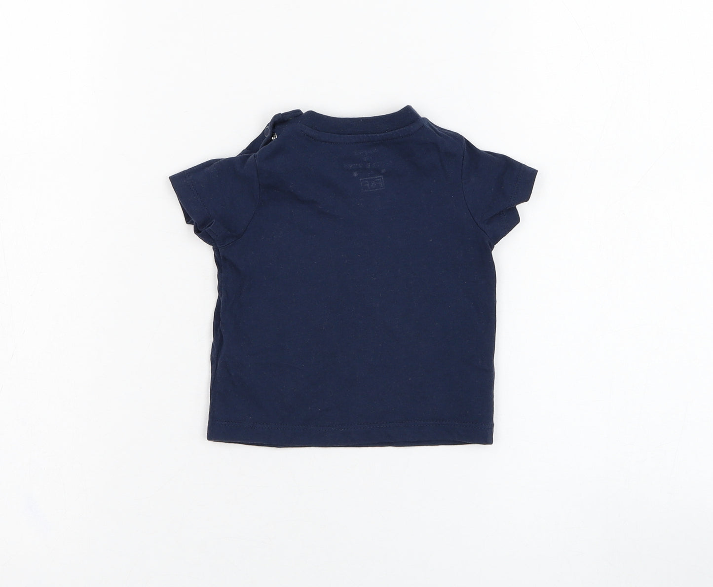 F&F Boys Blue  Cotton Basic T-Shirt Size 0-3 Months Round Neck Pullover - Watch me grow