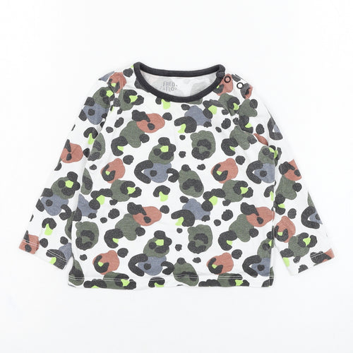 F&F Boys White Camouflage Cotton Basic T-Shirt Size 9-12 Months Round Neck Pullover