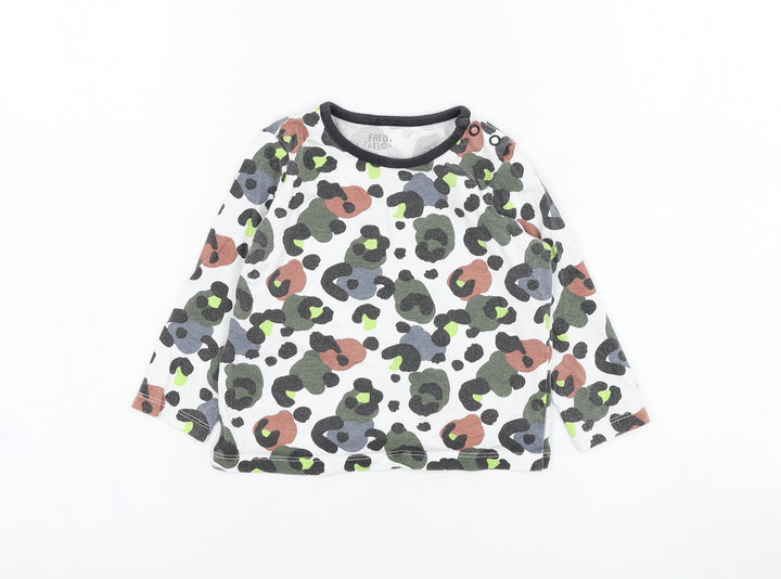 F&F Boys White Camouflage Cotton Basic T-Shirt Size 9-12 Months Round Neck Pullover