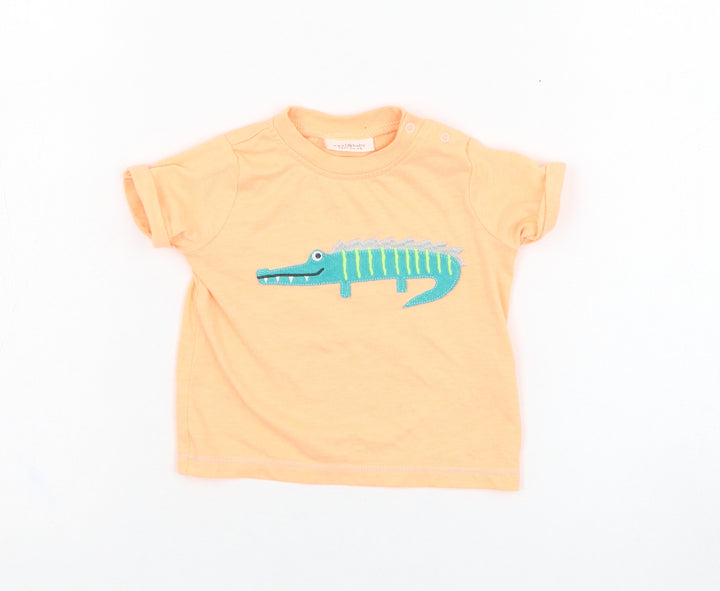 NEXT Boys Orange Cotton Basic T-Shirt Size 0-3 Months Round Neck Pullover - Crocodile