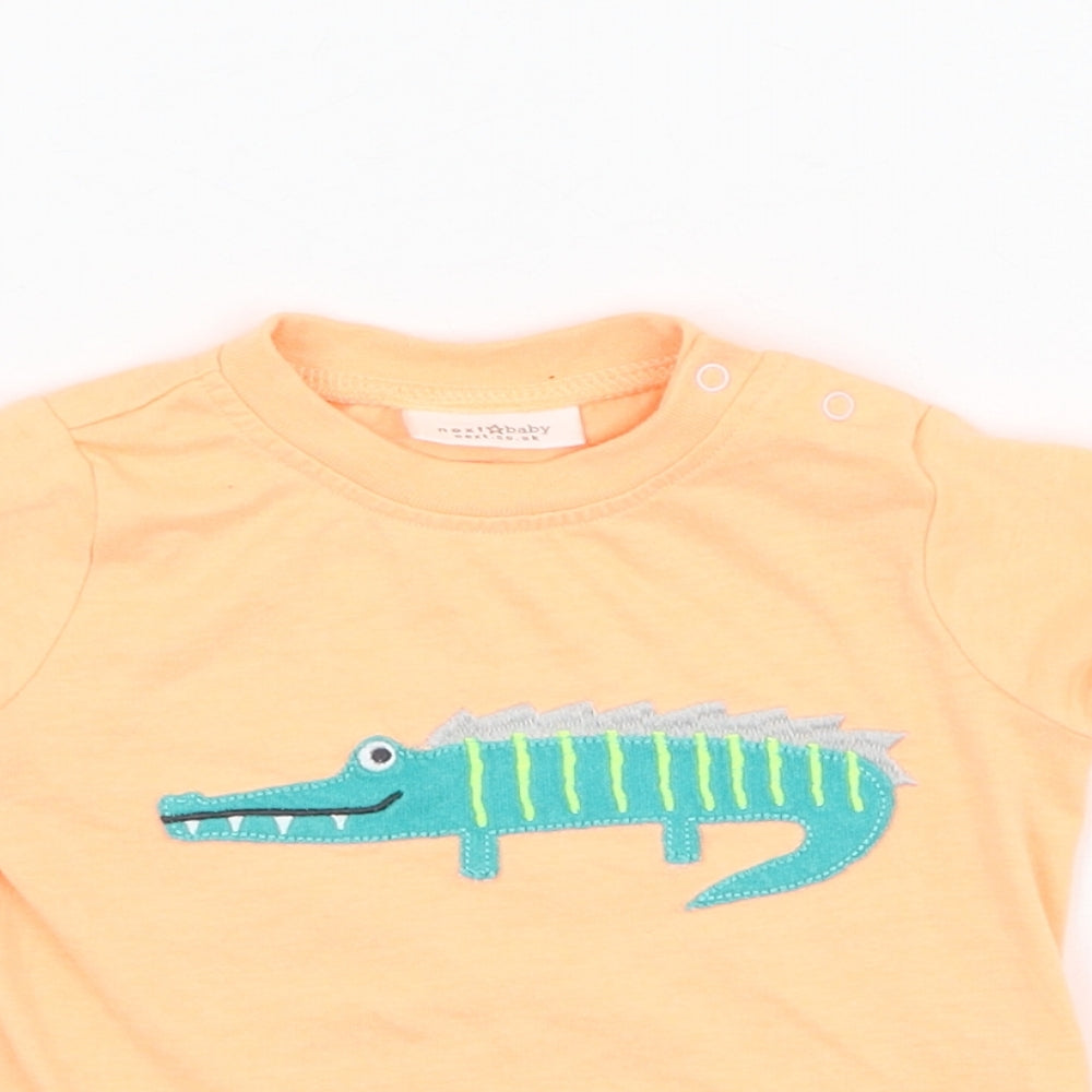 NEXT Boys Orange  Cotton Basic T-Shirt Size 0-3 Months Round Neck Pullover - Crocodile