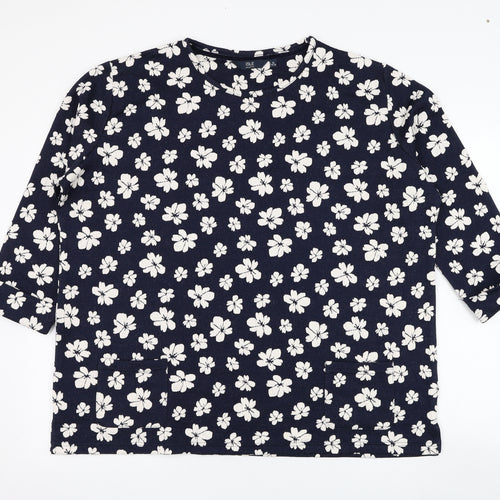 EWM Womens Blue Floral Polyester Pullover Sweatshirt Size 22  Pullover