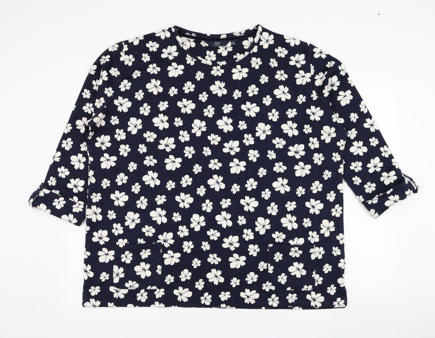 EWM Womens Blue Floral Polyester Pullover Sweatshirt Size 22  Pullover
